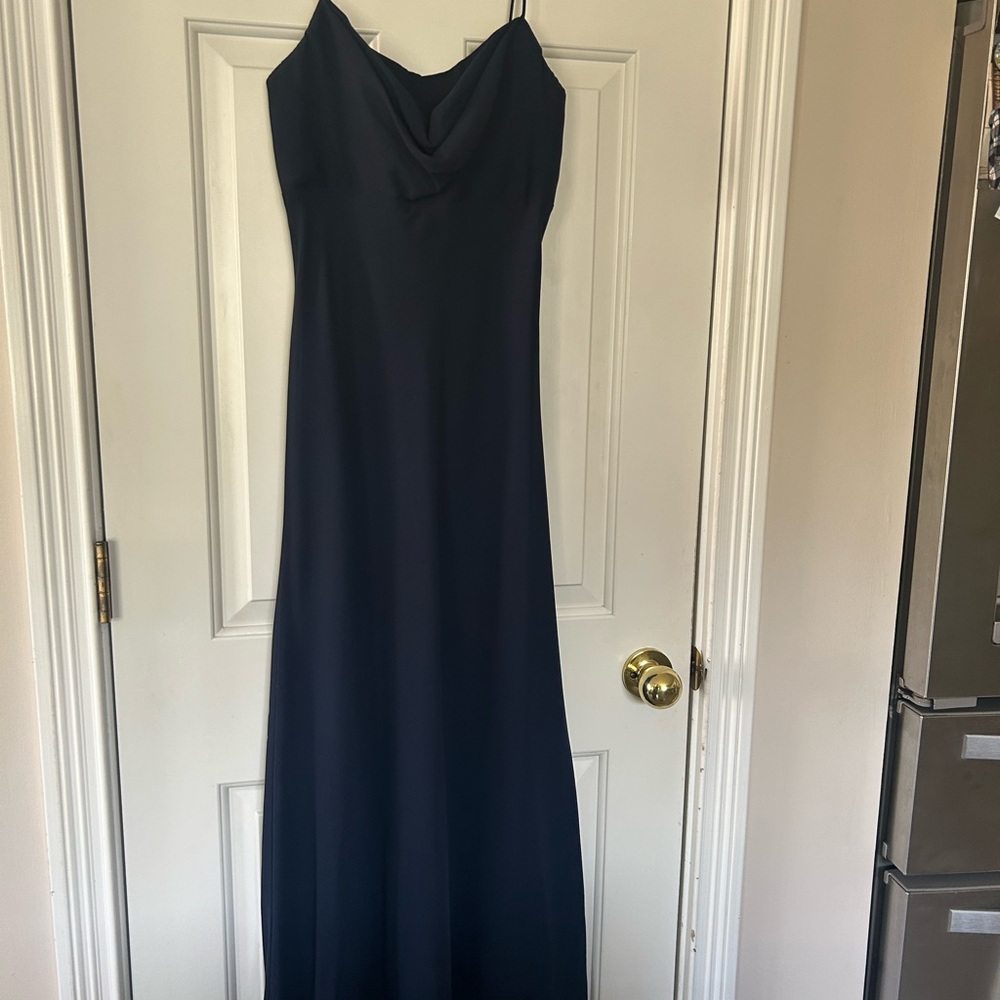 SALE:Michelangelo dark blue Evening Gown/sheer overlay. Flattering fit. prom?
